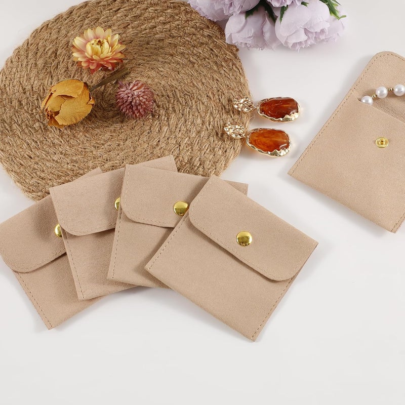 Handmade 40pcs Sand Microfiber Jewelry Pouch Button Bag 8 x 8cm, Jewelry Packaging Bag Luxury Small Favor Bags Jewelry Gift Bags for Earrings Necklaces Bracelet Ring - Image 3